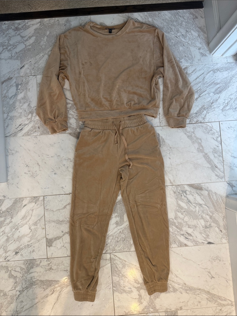 Express Women's Tan Velour Track Jogger Set